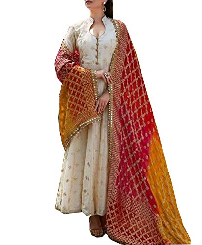 cdt Cotton Womens Gown with Dupatta Set(White and Red)