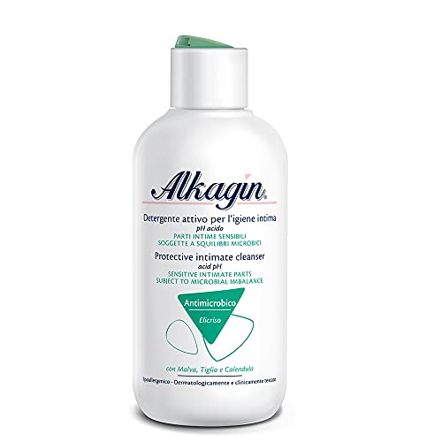 Alkagin Detergente Attivo per l'igiene intima con complesso antimicrobico a base di Malva, Tiglio e Calendula, pH acido, Formato 250ml