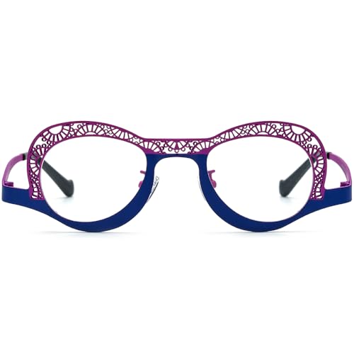 Image of FONEX Colorful Pure Titanium Glasses Frame Women Retro Round Eyeglasses