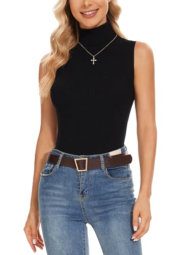 Image of Sleeveless Turtlenecks Tops for Women Slim Fit Knit Sleeveless Vest