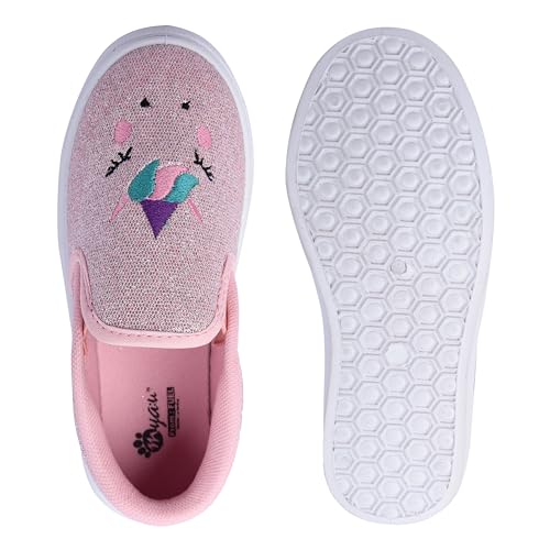 Image of Myau Girls' Glitter Embroidery Design Slip-On Shoes, Casual Sneakers for 3-8 Years