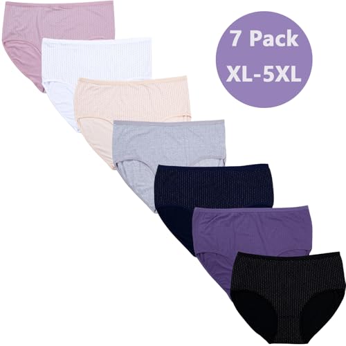Women's Plus Size Cotton Underwear Panties High Waisted Briefs 7-Pack XL-6XL Point Print Ladies Panties2