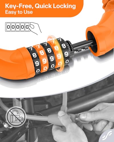 Image of Sportneer Bike Lock 5 Digit Combination, 3.2ft Long 6mm Thick, Orange | High Security Anti Theft, Heavy Duty Keyless Bicycle Lock for Bike, Motorcycle, Scooter, Door & Gate, Easy to Use
