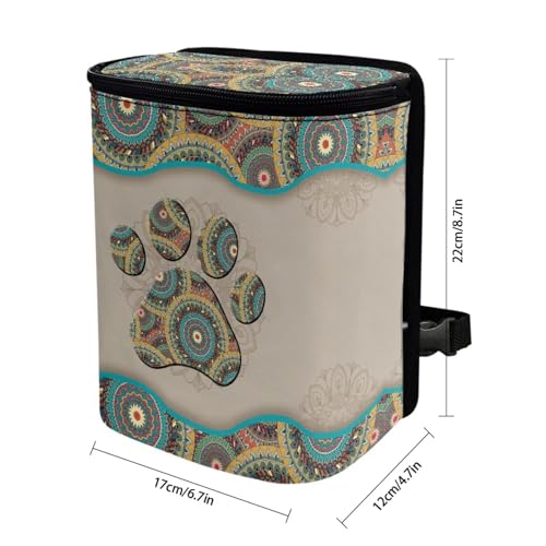 Image of Talayituse Boho Mandala Print Car Trash Can, Dog Paw Design Portable Auto Garbage Bin Multifunctional Vehicle Interior Accessories with Adjustable Straps Universal Fit Truck SUV Sedan