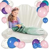 Syhood 50 Pcs Mermaid Party Decorations, Include 1 Inflatable Seashell Pool Float Giant Clam Air Filled Toys Floating Ride on Raft Chair with 1 Pearl Ball 48 Mermaid Balloons for Summer Beach Birthday