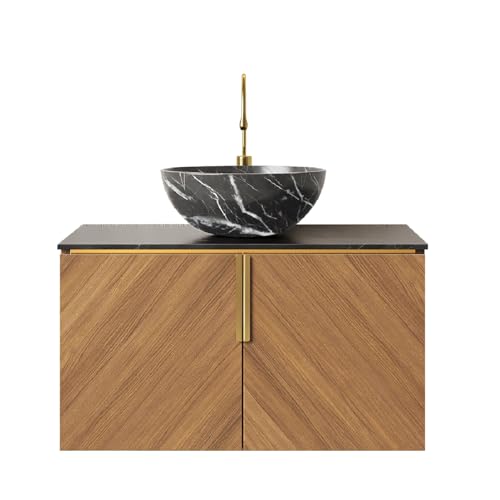 Lavabo de baño de 76 cm con encimera de piedra sinterizada resistente 7