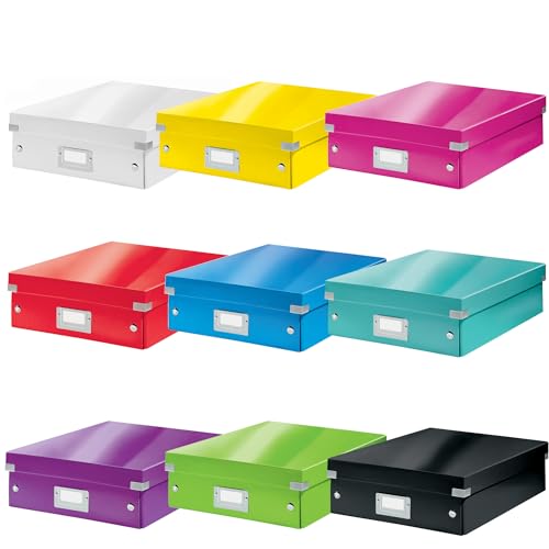 Leitz Click & Store Aufbewahrungsbox mit Deckel Mittel-Groß, Box mit Trennwänden für Zubehör im Büro oder Utensilien im Haushalt, Transportbox aus 85 % recycelter Premium-Hartpappe, Rot, 60580026