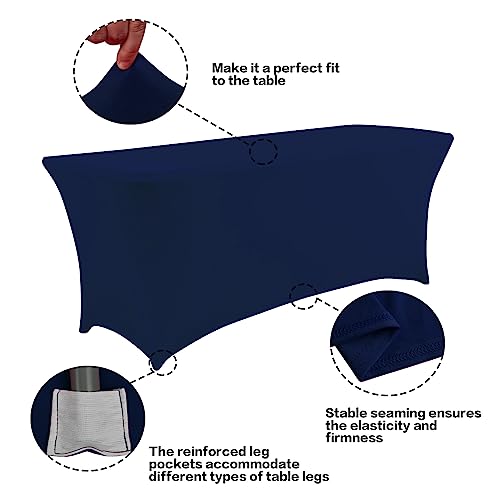 Image of IVAPUPU 2 Pack 4FT Table Cloth for Rectangular Fitted Events Stretch Jean Blue Table Covers Washable Cover Spandex Tablecloth Protector for Party, Wedding, Cocktail, Banquet, Festival