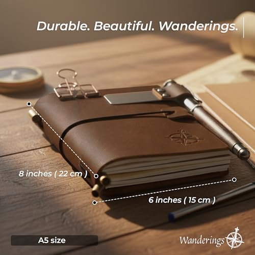 Journal en cuir véritable A5 rechargeable Wanderings carnet de voyage