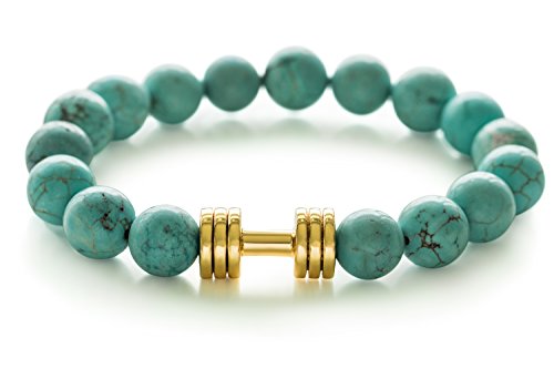 Pulsera turquesa con mancuernas Pulsera con cuentas de joyería de gimnasio chapado en oro de 24 quilates Cover