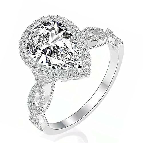 TIGRAOE 1.5CT Engagement Ring for Women Teardrop Cubic Zirconia Wedding Band Halo Twisted Pear CZ Promise Anniversary Ring Size(6-10) silverA-7