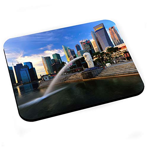 Tapis de Souris Singapour Baie Ville Nuit Grattes Ciel Merlion Decoration