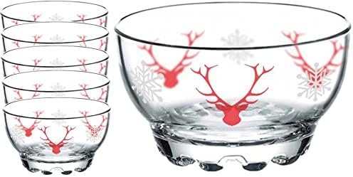 Glass Bowls Set for Kitchen, Glass Bowls for Dessert, Snack, Fruit or Nuts, 9.5 ounce Capacity, Set of 6, Lead-free Clear Glass, Bowls for Appetizers, Condiments and Cocktails (Christmas)