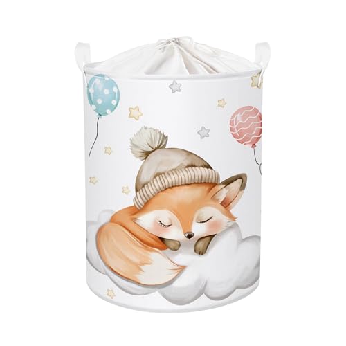 Image of Sleeping Animals Baby Laundry Hamper Collapsible Clothes Kids Storage Basket Large Boys Girls Gift Toy Box Bin for Nursery, Fox, 63L