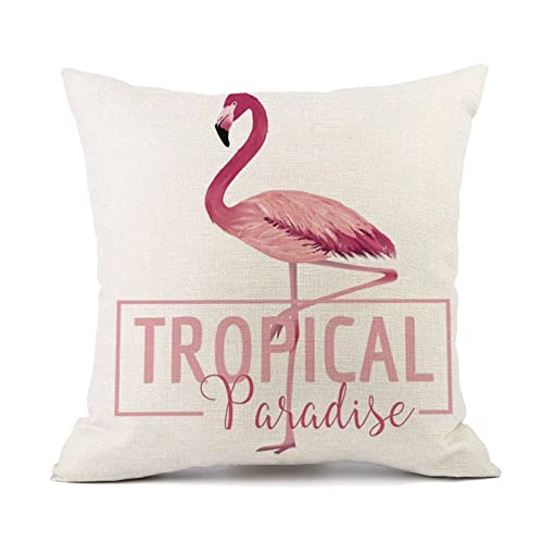 Colormu Tropical Floral And Flamingo Throw Pillow Cover Home Bed Decorations Sofa Cushion Case Couch Cotton Linen Pillowcase Best Gift Square 18X18 Inch Set Of 4 #TOP4