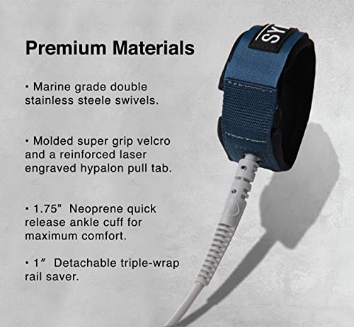 Sympl Premium Surfboard Leash 6, 7, 9 Ft Surf Leash Leg Rope For Surf, Skim, Longboard, Sup Paddle Boards, Quick Release Velcro Comfort Neoprene Padded Ankle Cuff, With Key Pocket (9Ft Pro) #TOP2