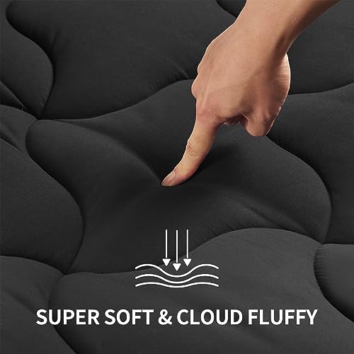 SLEEP ZONE Full Size Mattress Pad, Cooling Mattress Topper, Quilted Fitted Mattress Cover, Machine Washable Mattress Protector, Soft Fluffy Down Alternative, Deep Pocket 8~21 inch (Black, Full)