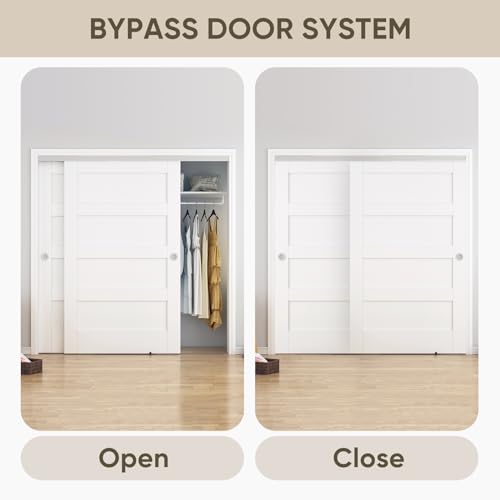 BARNSMITH 8FT/96 Bypass Door Hardware,Heavy Duty Aluminum Sliding Closet Door Hardware with Finger Pulls for 2 Doors System,Sturdy and Smoothly,Fit Door Thickness 1 3/8" or 1 3/4",Easy to Insatll