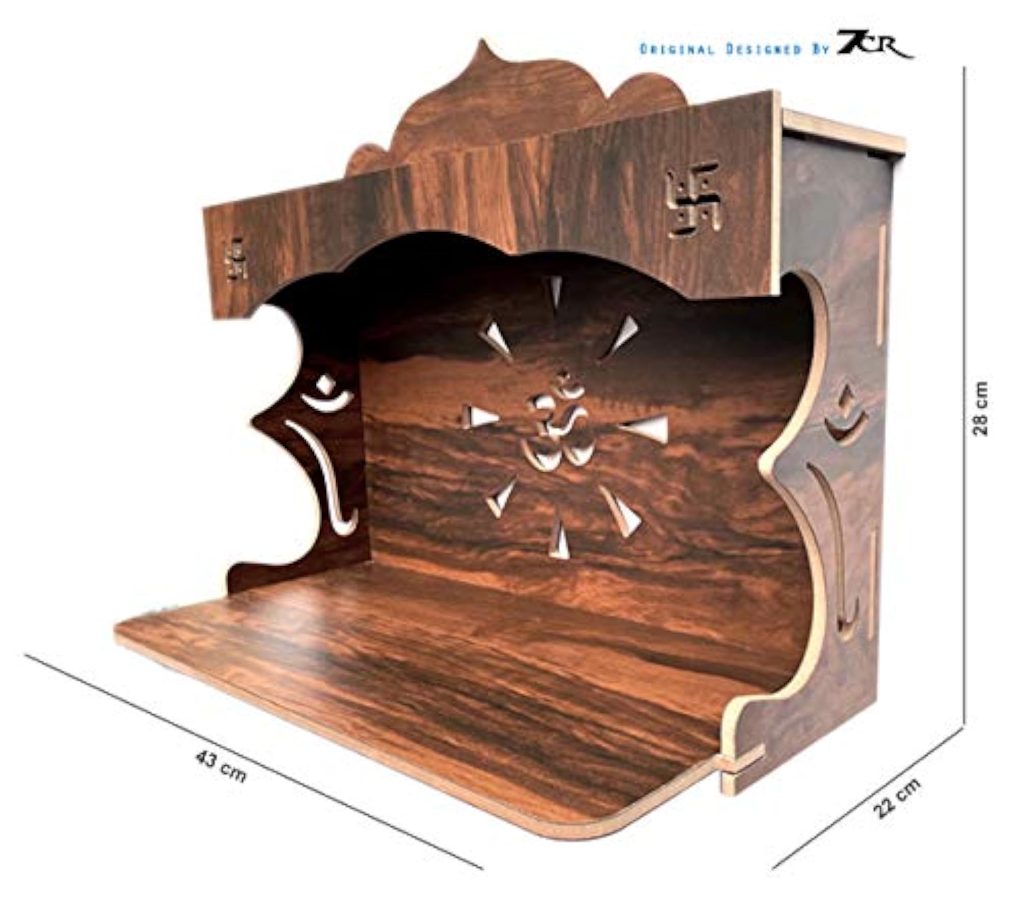Wooden Wall Mounted Temple for Home with Om Cut Design
