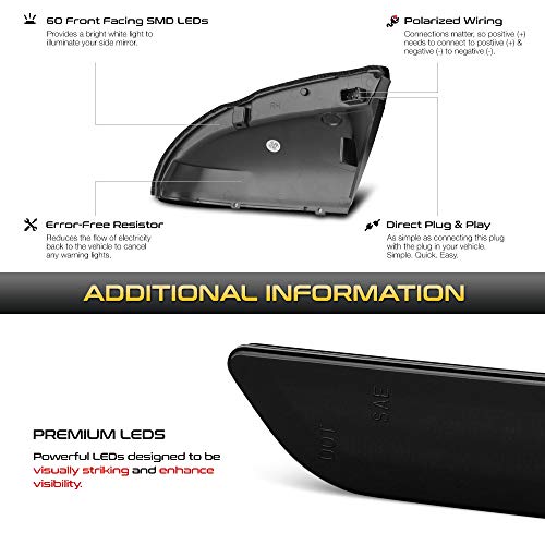 Vipmotoz Smoked Lens Switchback Full White & Amber Led Side Mirror Turn Signal Light Puddle Lamp For 2009-2018 Compatible With Dodge Ram 1500 2500 3500 Classic Pickup Truck, Driver & Passenger Side #TOP4