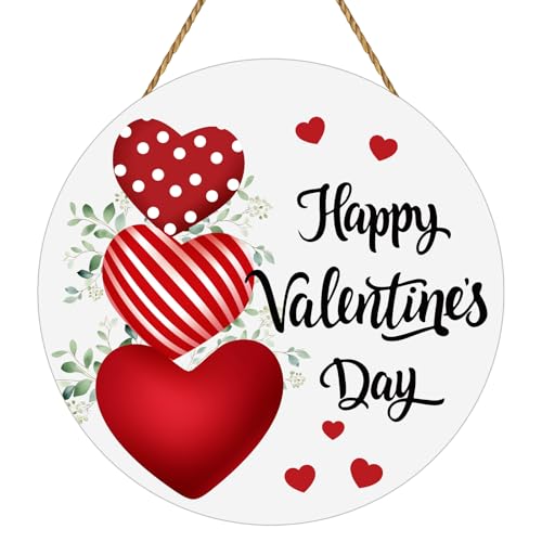 Valentines Door Decor Heart Wreath Happy Valentines Day Sign Heart Wall Decorations Wooden Wreaths for Front Door Hanger for Hanging Sign for Porch Wall Indoor Home Decor