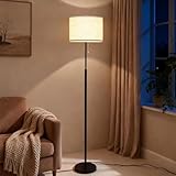 A1A9 Modern Floor Lamp for Living Room with Beige Shade, Pull Chain Switch, 66' Tall Industrial Floor Lamps Reading with Marble Base for Bedroom Office (9W LED Bulb Included) -Black