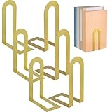 Chunful 6 Pcs Gold Book Ends for Shelves Decorative Small Modern Metal Bookends Book Shelf Organizer Minimalist Design Stopper to Hold Books for Home Office(5.5 * 3.75 * 2.25inch)