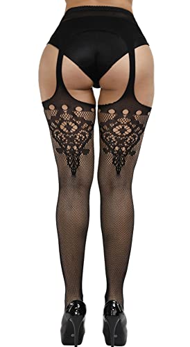 Image of Womens Suspender Pantyhose High Waist Fishnet Tights Fishnet Stockings Thigh High Stockings