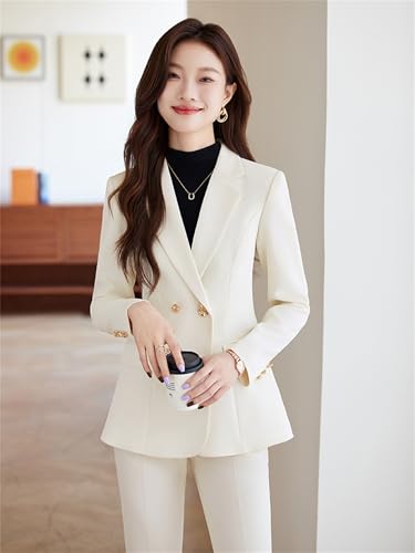 Chic Beige Women Pant Suit Set by Platlogy - Elegant 2-Piece Business Work Wear for Every Occasion - Image 5