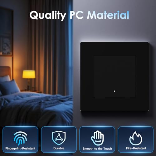 BSEED Smart Lichtschalter Unterputz mit PC Rahmen, 1 Fach 1 Weg, WLAN Taster Schalter kompatibel mit Alexa/Google Home, Intelligente Wandschalter arbeitet mit Smart Life/Tuya App, Schwarz