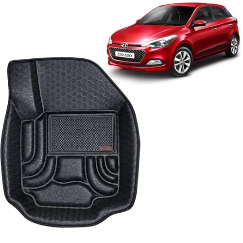 Image of OTO2EYE Car Floor Mat 4.5D Compatible for Hyundai Elite i20 (2014 to 2017) All Model, 100% Waterproof Tray Shape, Set of 3 Pieces, Top Notch PVC 4.5D Foot Mats, Washable, 1 Year Warranty