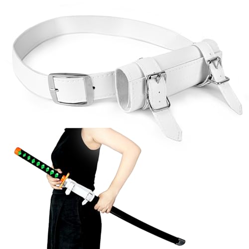 Elifinds Katana Sword Belt Anime Leather Holder White Cosplay Accessories Adjustable Sheath Scabbard Holster for Demon Slayer (White)