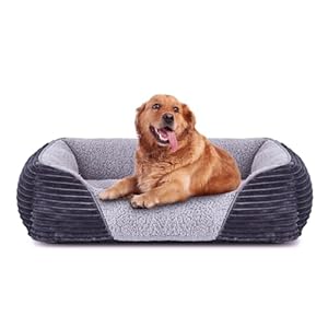 Heymamba Large Dog Bed Rectangle, Calming Dog Bed with Opening and Fluff Outward Design, Dog Snuggle Beds Clearance Has 20000 Rubber Particles Anti Slip Bottom Provides Safety for Labrador, 76x61x23cm