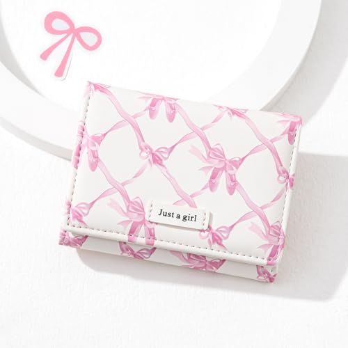 Image of Sunwel Fashion Cute Coquette Bow Wallet with Key-chain for Women Girls | Bow Print Wallet Card Holder ID Window
