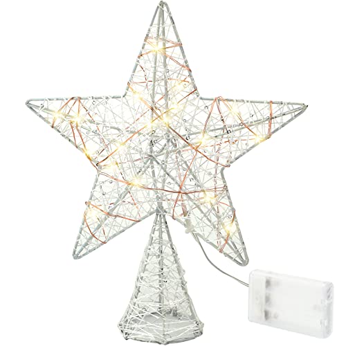 10 Inch Christmas Star Pentagram Tree Topper with Warm LED Lights for Xmas Tree Decorations (White)