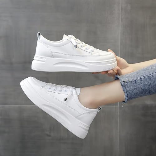 Women's Comfortable Platform Thick Sole White Sneakers Fashion Casual Low Top Lace Up Soft Non-Slip Walking Shoes3