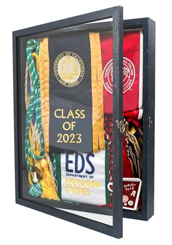 GraduatePro Shadow Box Frame 13X16 Display Case with Linen Back Real Glass Window Door with Hinge Picture Frame Wedding Bouquet Memorabilia Medals Photos Memory Box for Keepsakes Rustic Black