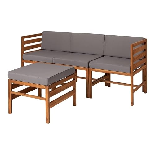 Walker Edison Raya Modern 4 Piece Modular Solid Acacia Wood Patio Set, Set Of 4, Brown #TOP4