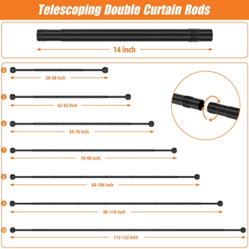 Yeyebest Industrial Double Curtain Rods For Windows 66 To 120 Inch, Telescoping Double Curtain Rods, Matte Black Heavy Duty Curtain Rods Set, Adjustable Curtain Rods For Indoor And Outdoor, Black #TOP4