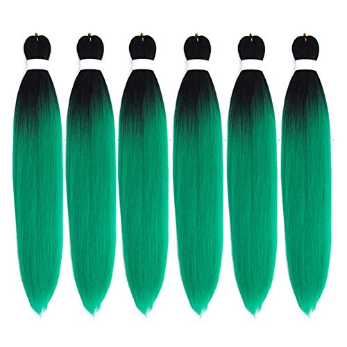 Ombre Pre Stretched Braiding Hair Yaki Texture Hot Water Setting Itch-Free Synthetic Fiber Crochet Braiding Hair Extension 6 Packs (1B/Green)