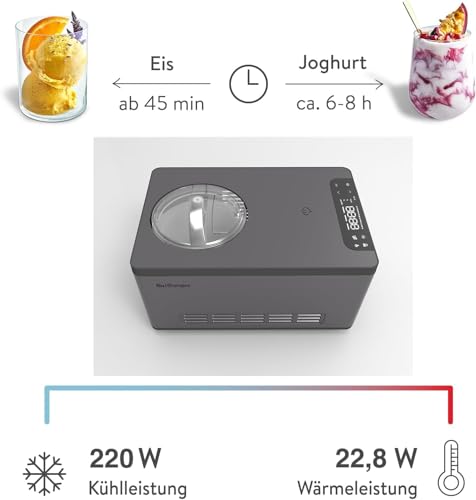 SPRINGLANE Eismaschine & Joghurtbereiter Elisa 2,0 L mit selbstkühlendem Kompressor 220 W, aus Edelstahl mit Kühl- und Heizfunktion, inkl. Rezeptheft (Elisa Anthrazit + 4 Eisbehälter Mini Mint) – Bild 4