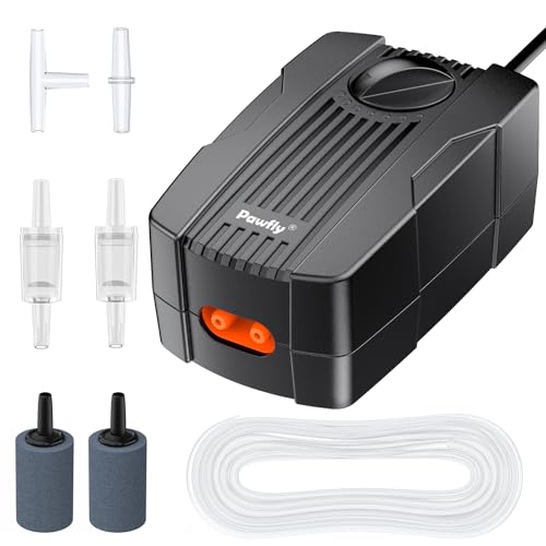 Image of Pawfly Aquarium Air Pump Oxygen Pump for 10-200 Gallon Fish Tanks Buckets Dual Outlet Adjustable Ultra Quiet Aerator Pump with Accessories