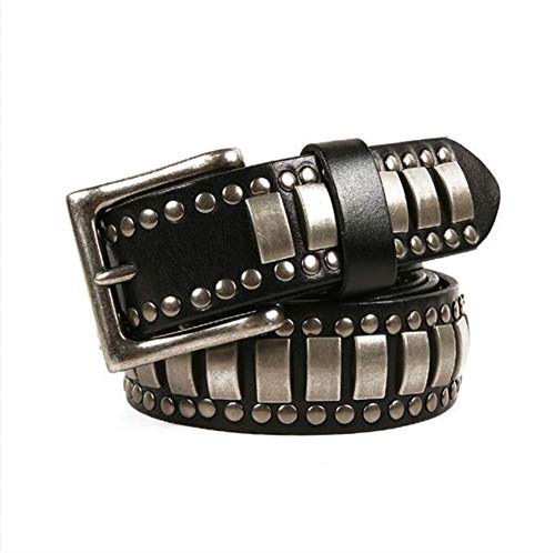 Ceinture Cloutée, Cuir Véritable, Ceintures De Cowboy Décontractées Unisexes pour Jeans, Ceintures À La Mode avec Boucle De Ceinture Punk Rock pour Hommes,Noir,120cm Cover
