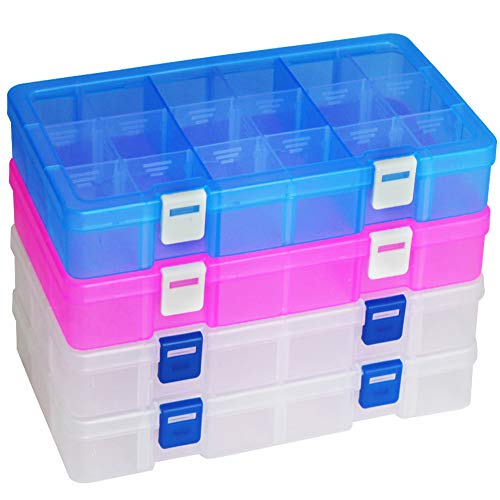 Image of DUOFIRE Plastic Organizer Storage Box, Adjustable Divider 18 Grids, 4 Pack | Clear Removable Compartment Storage Box for Jewelry, Beads, Earrings, Fishing Hooks, Craft, Screws, Nails, Small Tools
