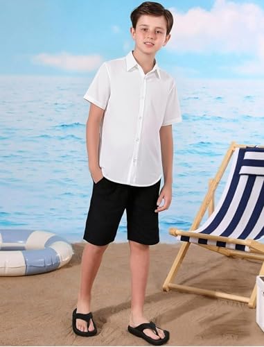Image of Hawaiian Shirt for Boys Button Down Wrinkle Free Shirt Short Sleeve Funny Beach Casual Summer Print Top for Kids 4-15 Years