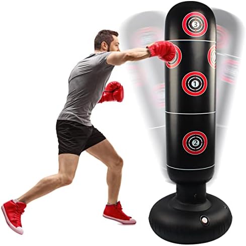 Punching Bag with Stand Adult - Free Standing Punching Bag for Adults - 63" Men Standing Boxing Bag Inflatable Kickboxing Bag for Training MMA Muay Thai Fitness
