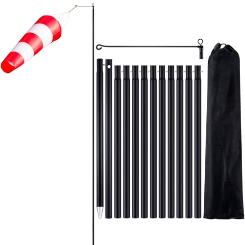 Otoolling 16ft Windsock Pole 6-Section Flagpole - Swiveling Eyelet at Top with Detachable Swiveling Arm - Metal Ground Stake Included with Bag for Outdoor Fabric Decor Easy Assembly