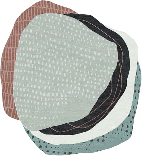 Tapete decorativo beige gris verde irregular 6 ft lavable miniatura 2
