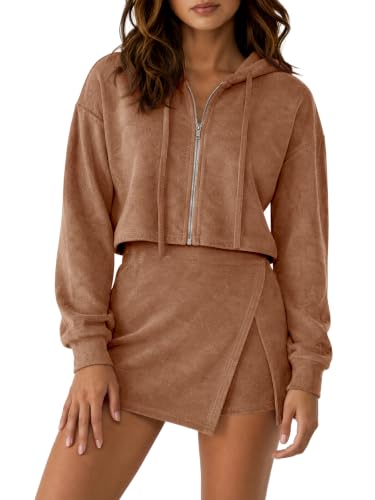 Fisoew Womens 2 Piece Skirt Set Zip Up Hoodie and Skort Sets Sweatsuits - image 1