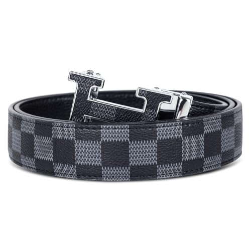 Image of Aurolran Men&Womens Leather Dress Belt Business Automatic Buckle Belt Color-Black Silver Gold